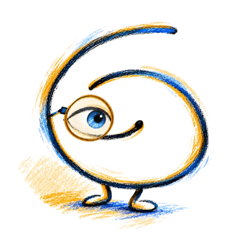 Rita's doodle: a curious spiral with a monocle, standing on two little feet